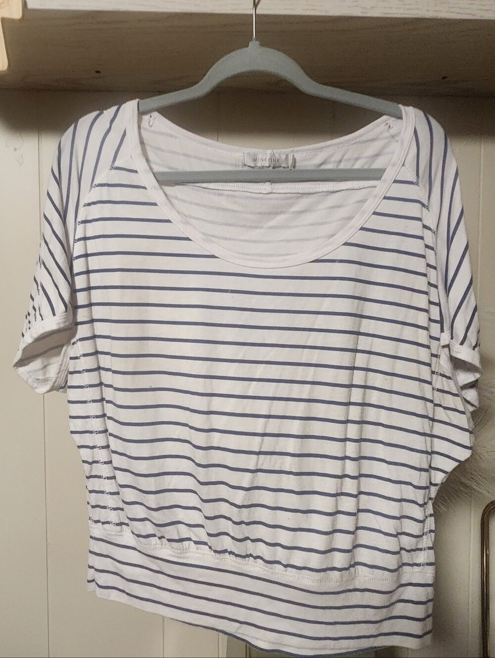 MINKPINK White and Navy Striped Short Sleeve Scoop Neck Top